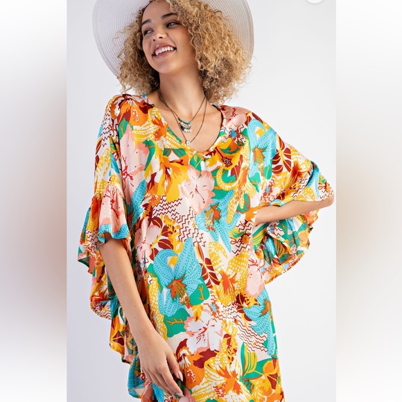 New Fabulous TROPICAL PRINT CHALLIS MIDI RESORT DRESS - Picture 4 of 7